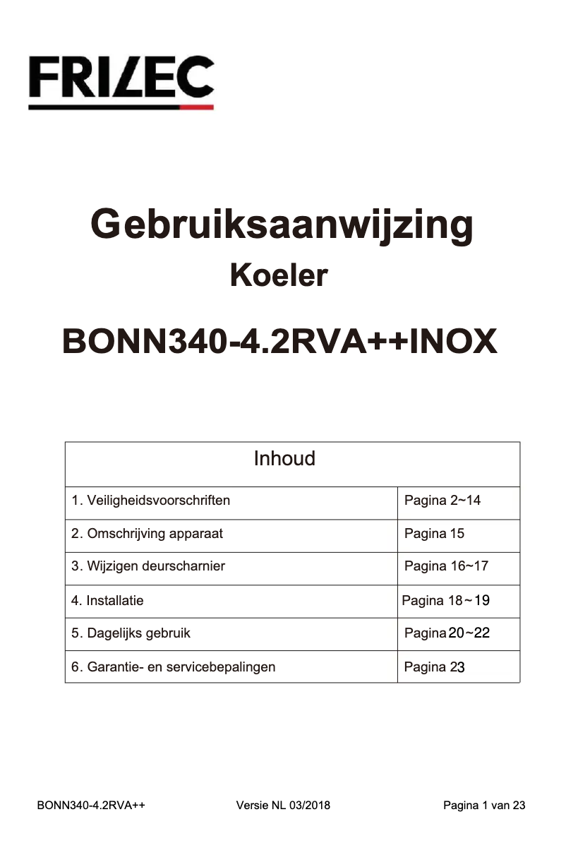 First page image of the manual for BONN340-4RVA++INOX