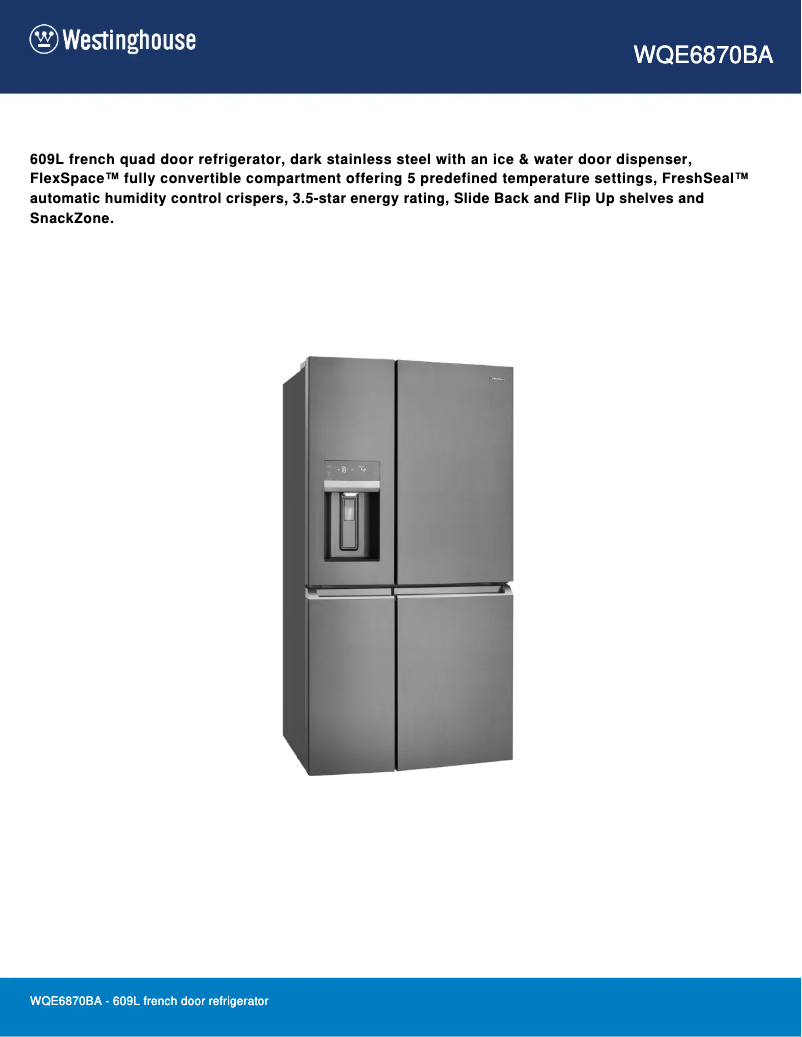 Image de la première page du manuel de l'appareil WQE6870BA