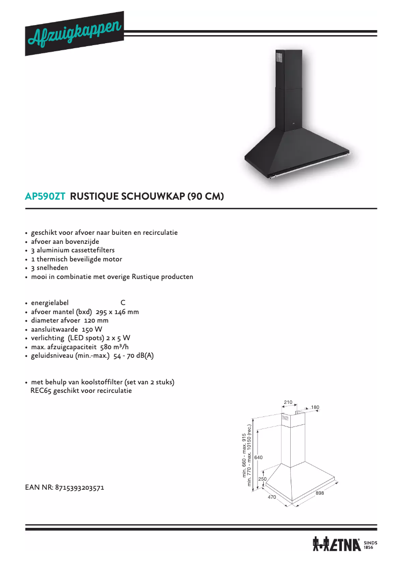 Page 1 de la notice Fiche technique Etna AP590ZT