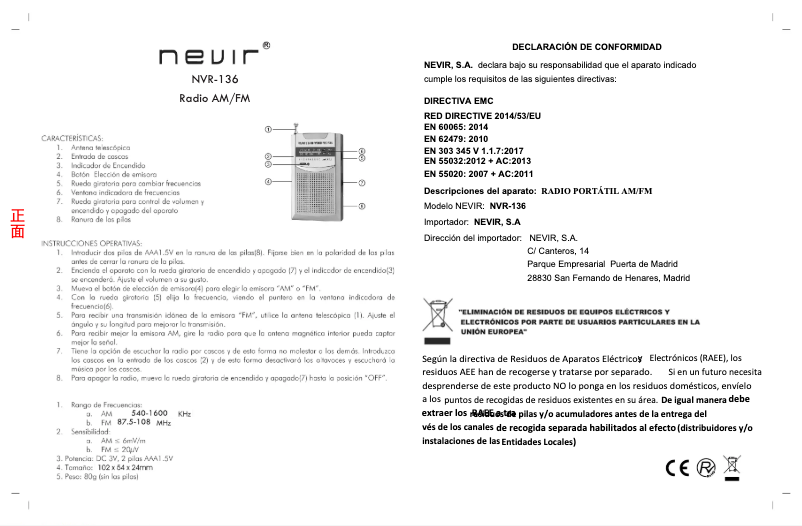 Página 1 del manual Manual de usuario Nevir NVR-136