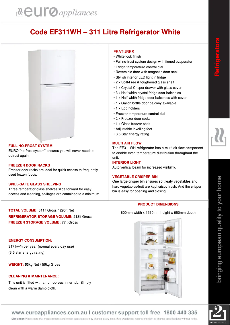 Page n°1 - Manuel utilisateur Euro Appliances EF311WH