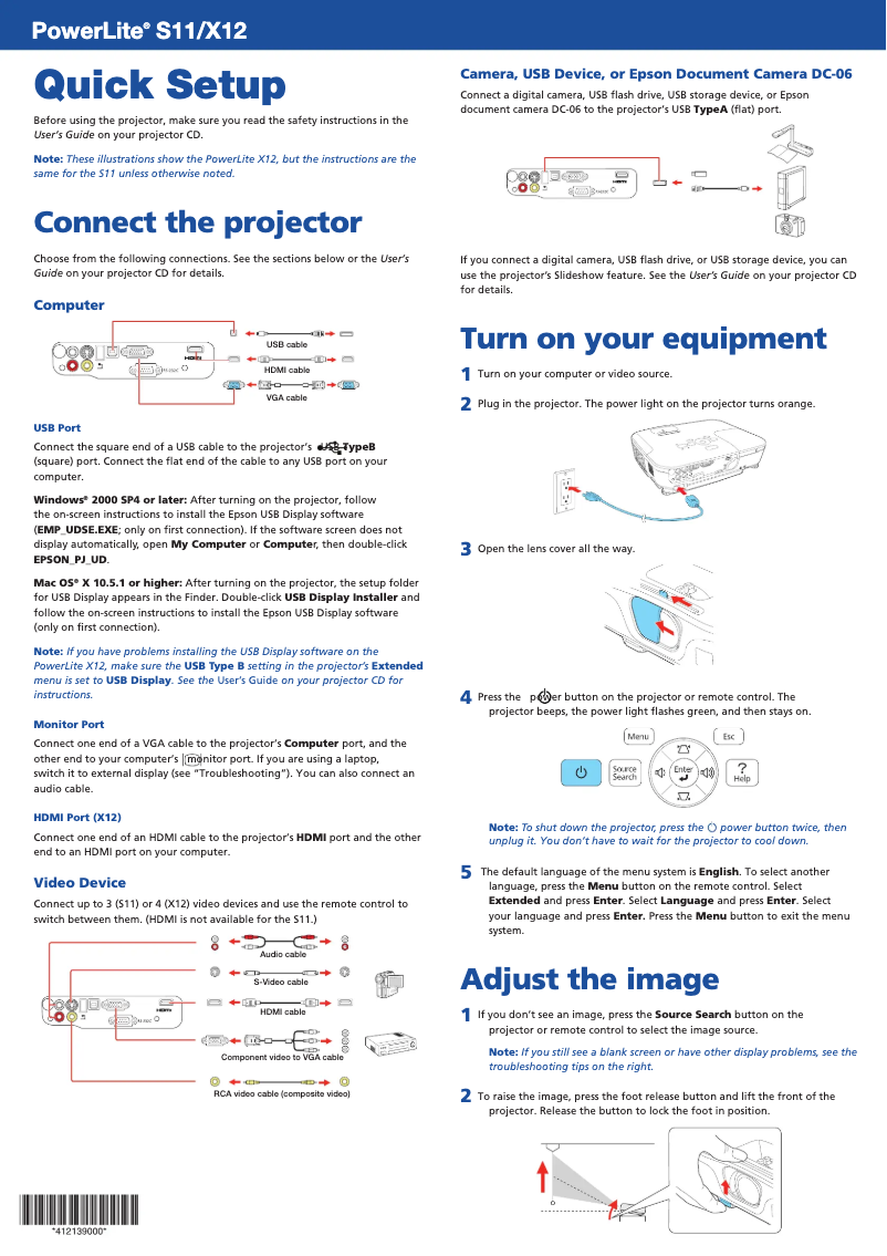 Page 1 de la notice Manuel utilisateur Epson PowerLite S11