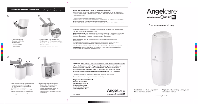 Page n°1 - Manuel utilisateur Angelcare Classic XL
