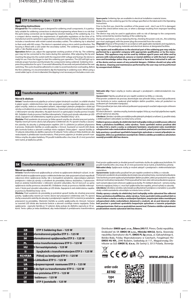 Page 1 de la notice Manuel utilisateur Emos A5102