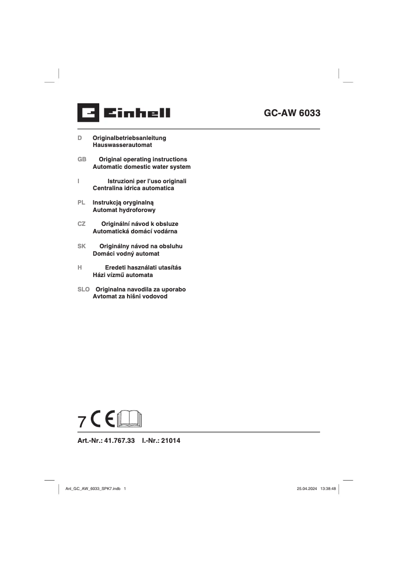 Page n°1 - Manuel utilisateur Einhell GC-AW 6033