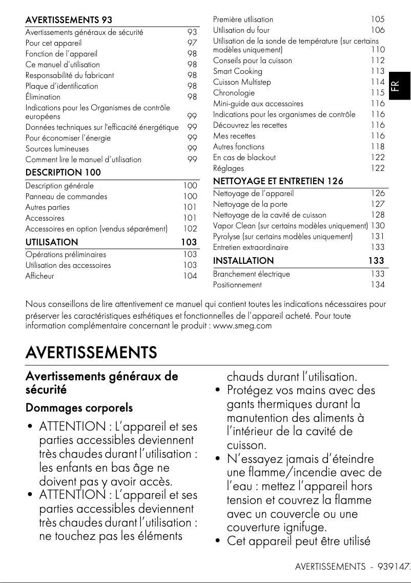 Page 1 de la notice Manuel utilisateur Smeg SOP6104TPG