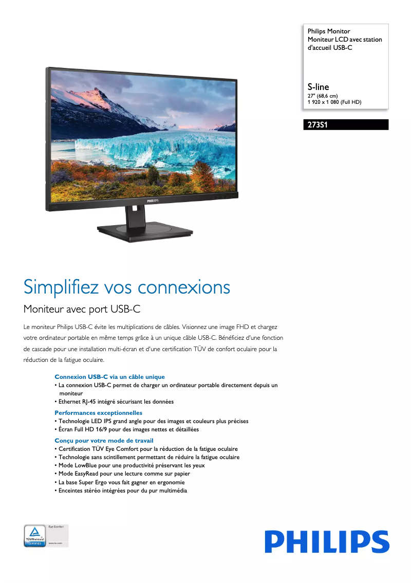 Page n°1 - Fiche technique Philips 273S1
