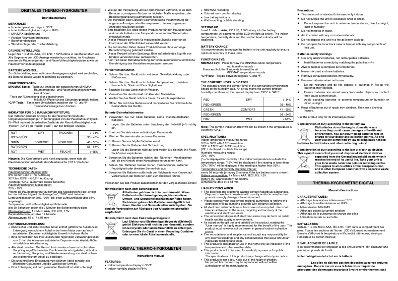 Page 1 de la notice Manuel utilisateur Techno Line WS 9415