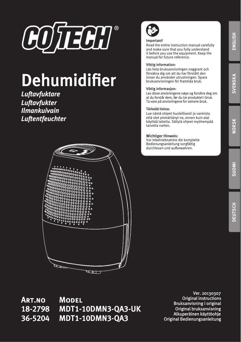 Image de la première page du manuel de l'appareil MDT1-10DMN3-QA3