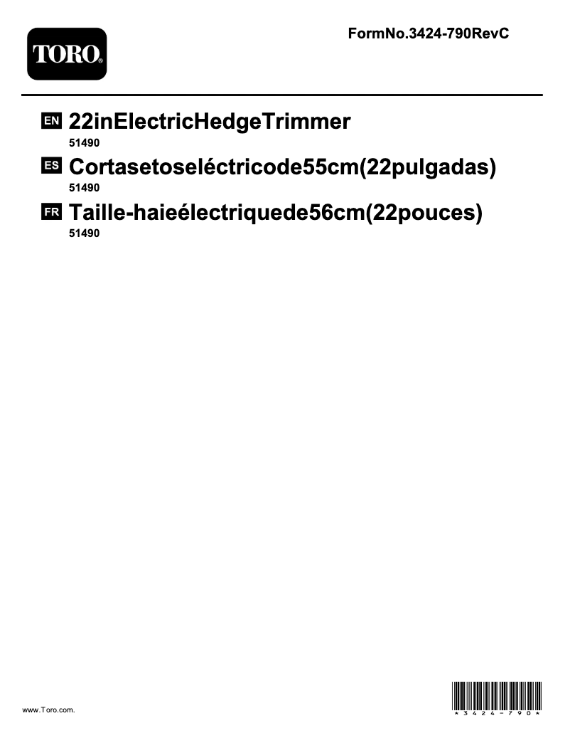 Page 1 de la notice Manuel utilisateur Toro 51490