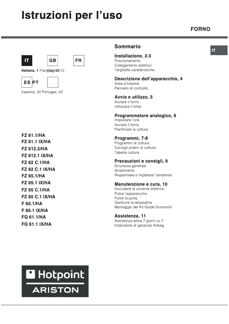 Page n°1 - Manuel utilisateur Hotpoint Ariston FD 61.1 (SL)/HA