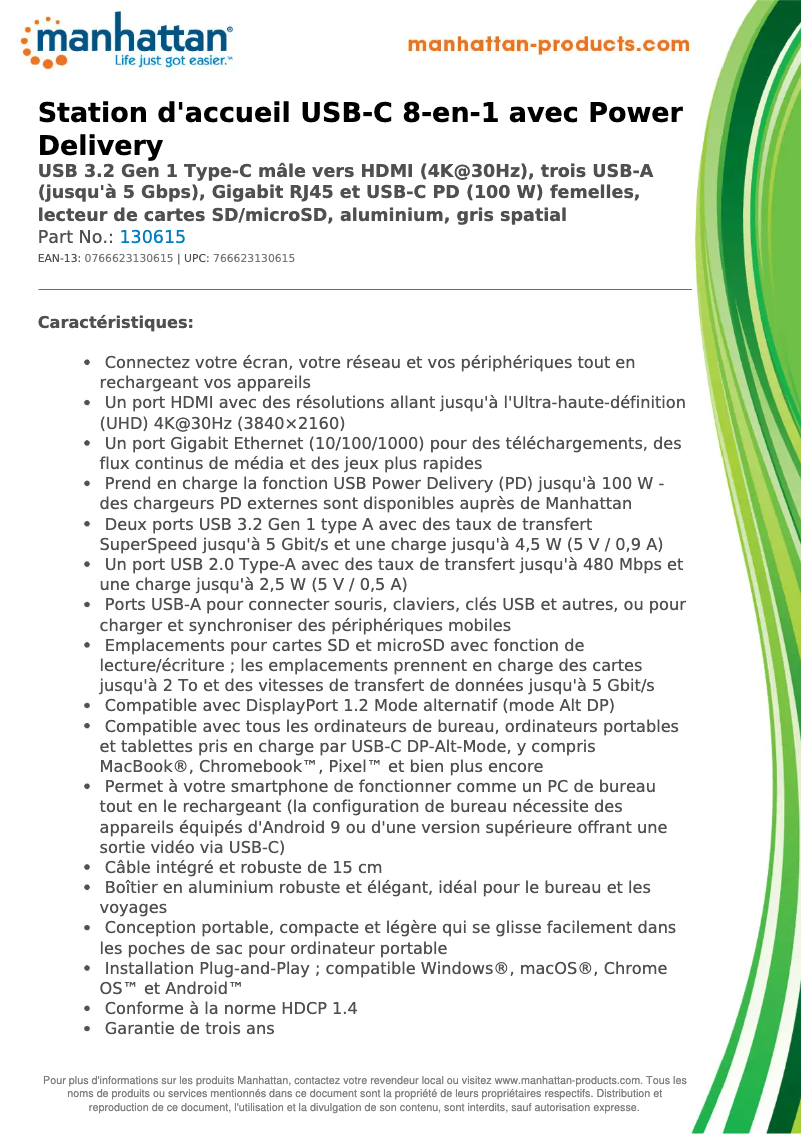 Page 1 de la notice Fiche technique Manhattan 130615