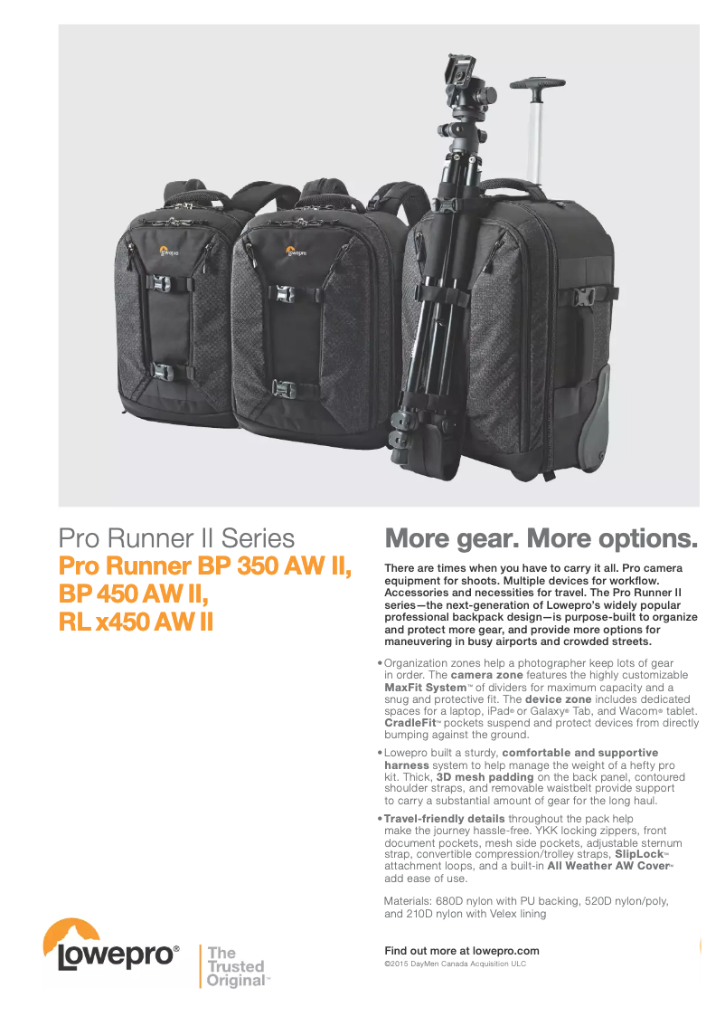 Page n°1 - Manuel utilisateur Lowepro Pro Runner BP 450 AW II