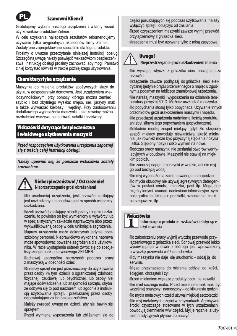 Page 1 de la notice Manuel utilisateur Zelmer Diana 887