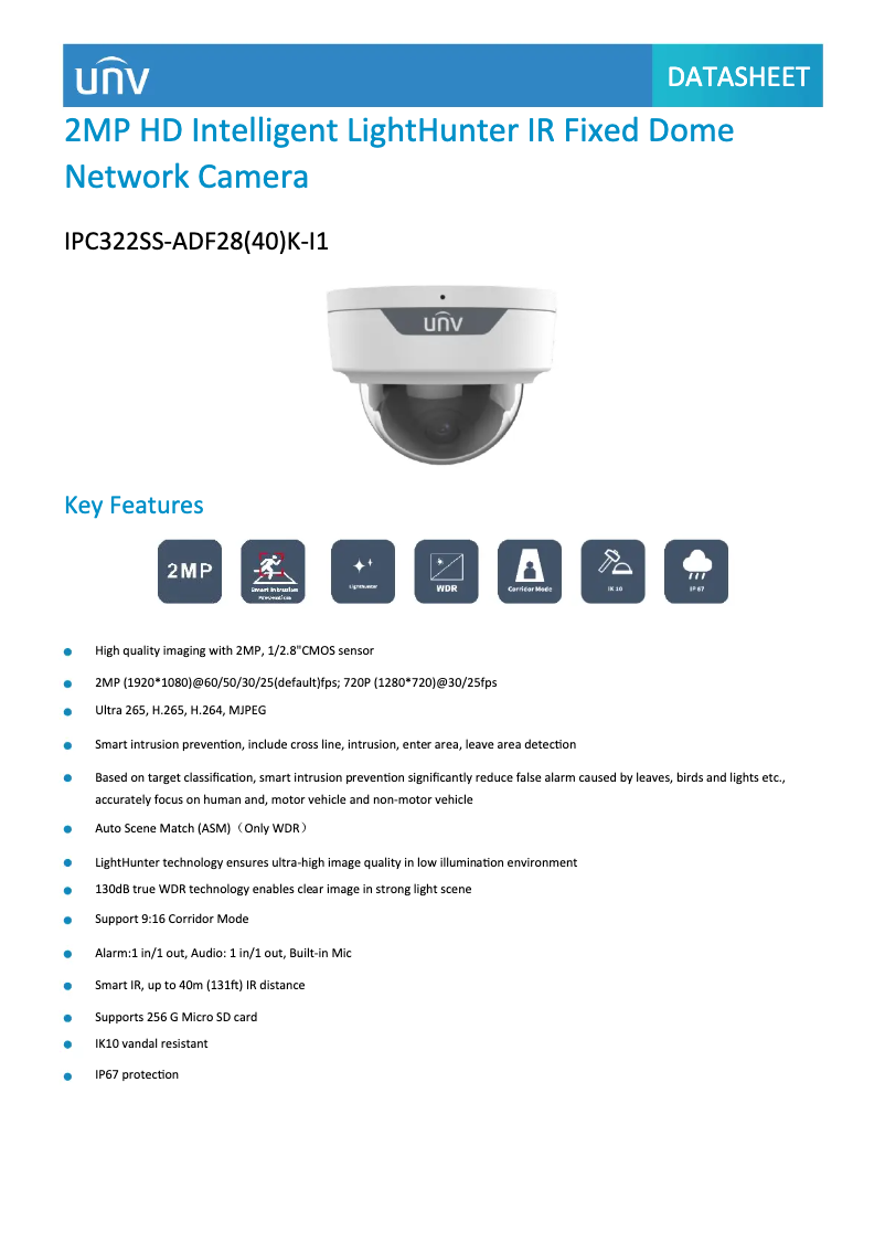 Page n°1 - Fiche technique UniView IPC322SS-ADF28(40)K-I1