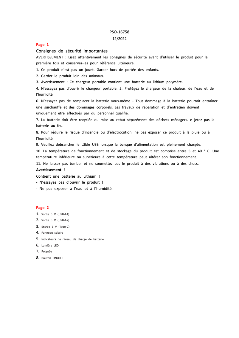 Image de la première page du manuel de l'appareil PSO-10012