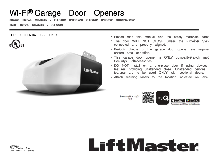 Page 1 de la notice Manuel utilisateur LiftMaster 8160WB