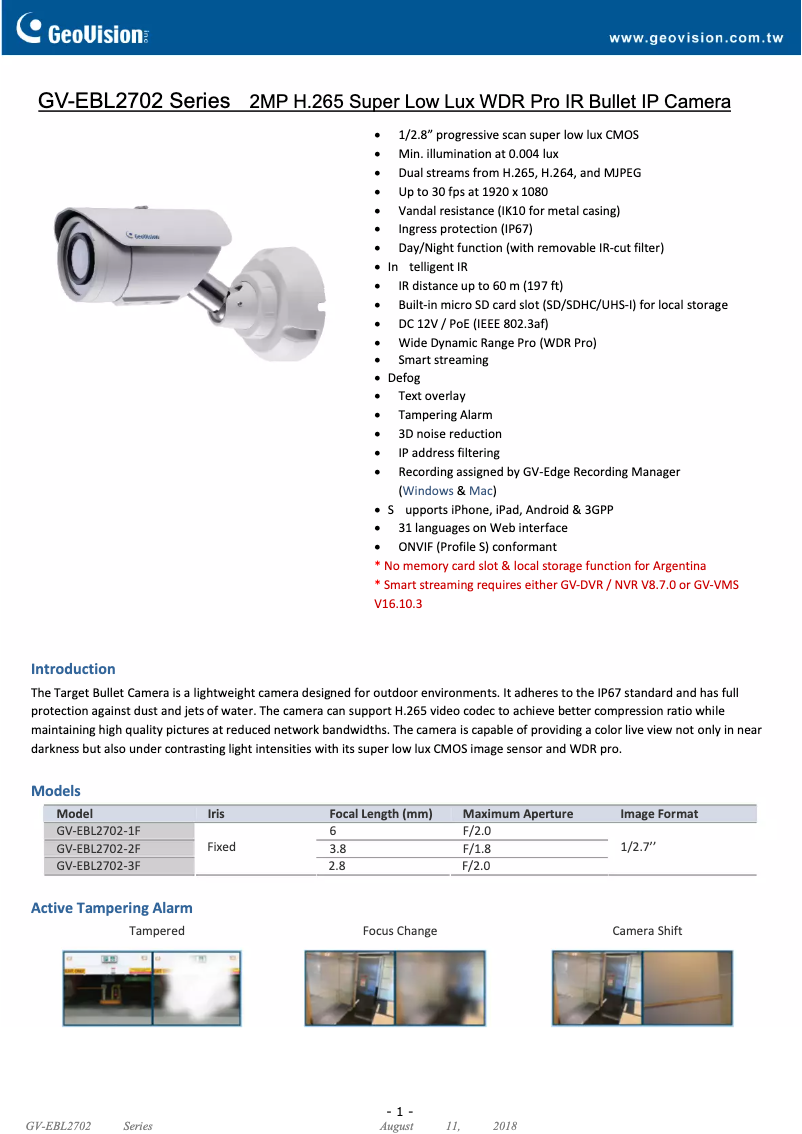 Page n°1 - Manuel utilisateur Geovision GV-EBL2702-2F