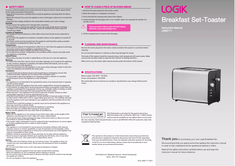 Page 1 de la notice Manuel utilisateur Logik LBSET11