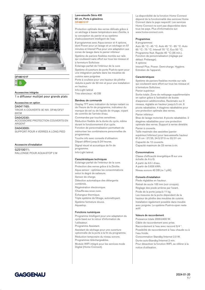 Página 1 del manual Ficha técnica Gaggenau DF480101F