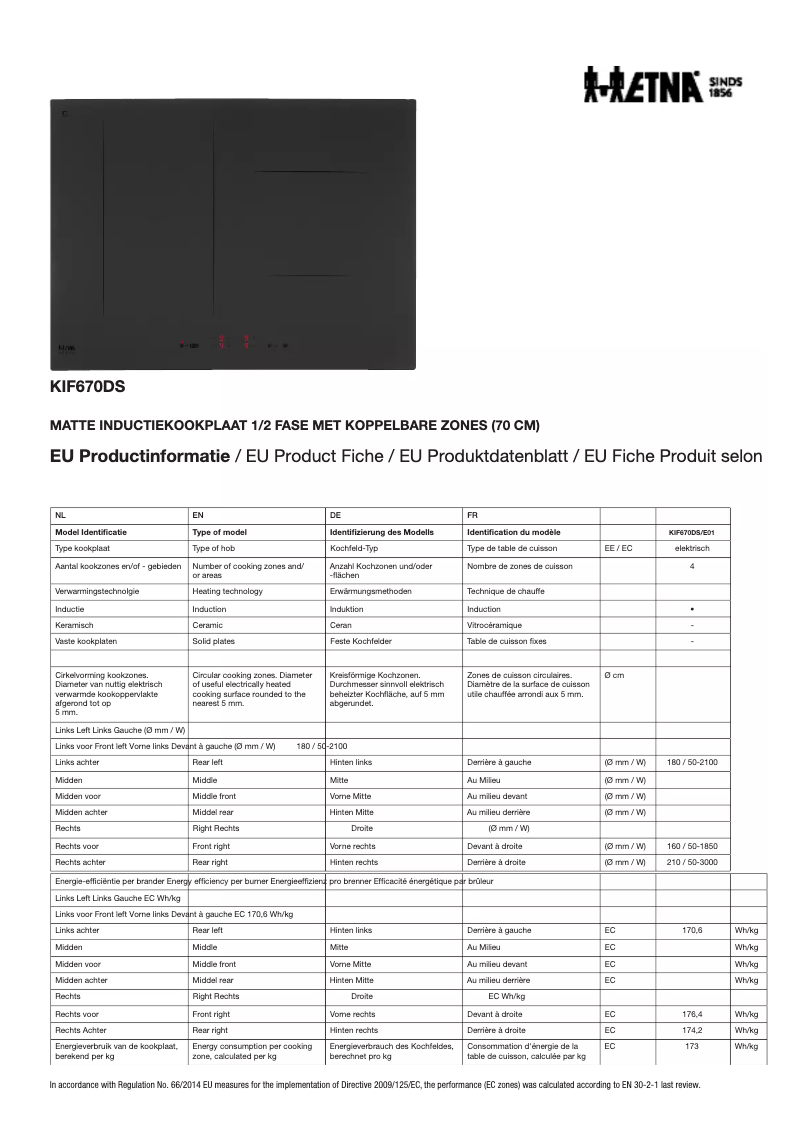 Page n°1 - Fiche technique Etna KIF670DS