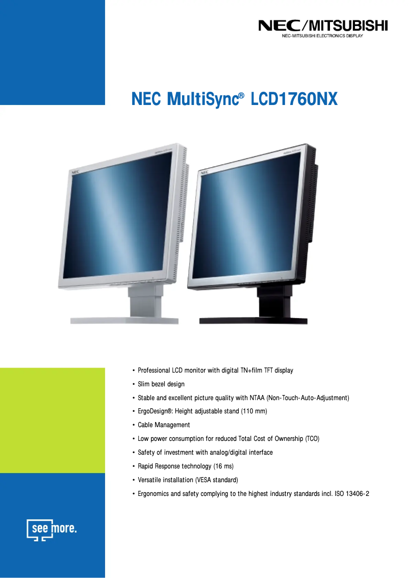 Página 1 del manual Ficha técnica NEC MultiSync LCD1760NX