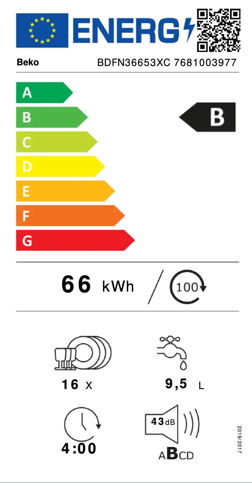 Page 1 de la notice Label énergétique Beko BDFN36653XC
