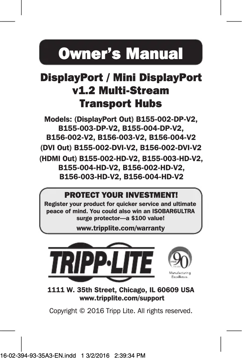 Page 1 de la notice Manuel utilisateur Tripp Lite B156-004-HD-V2