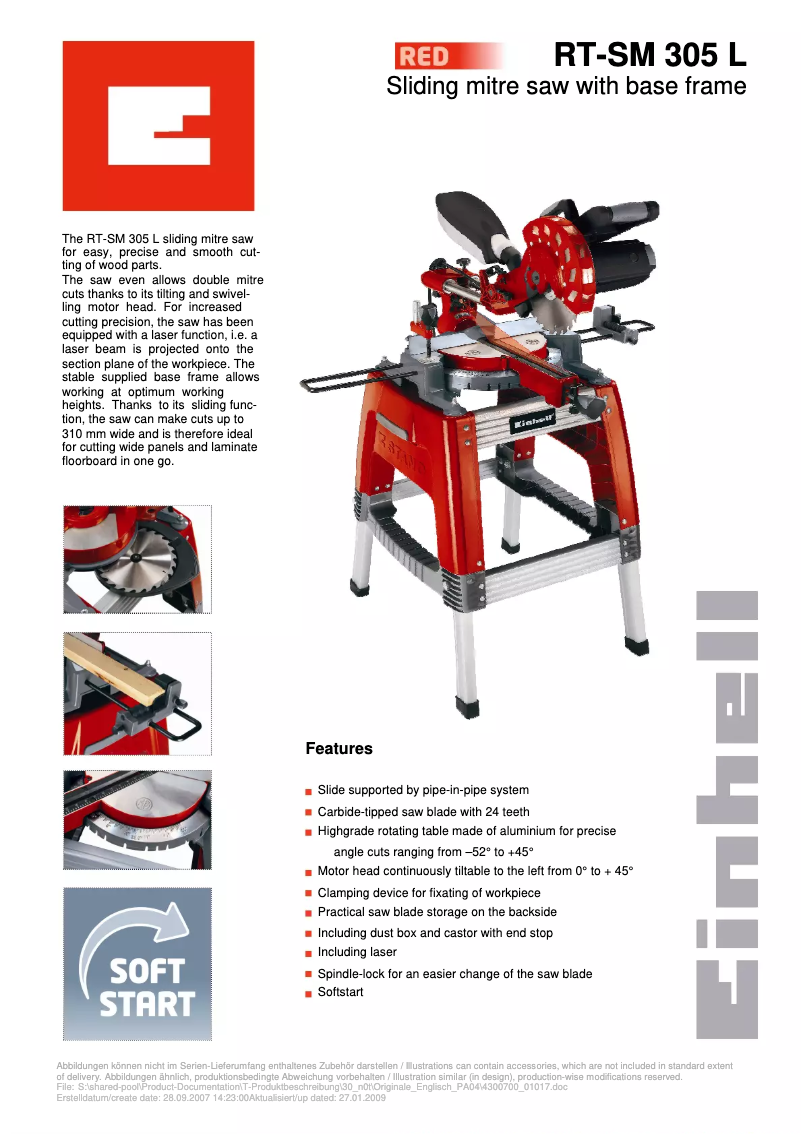 Page n°1 - Fiche technique Einhell RT-SM 305 L