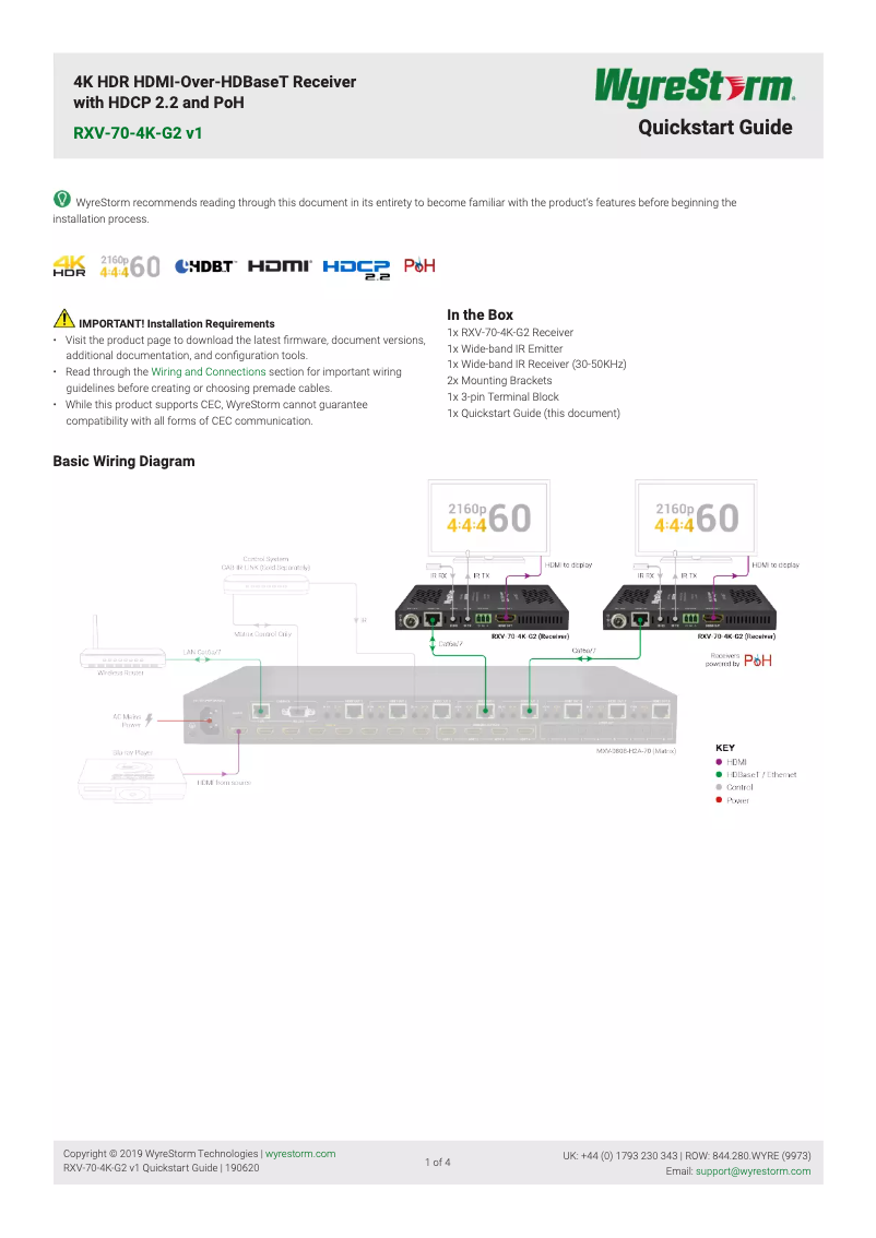 Page 1 of the manual User Manual WyreStorm RXV-70-4K-G2