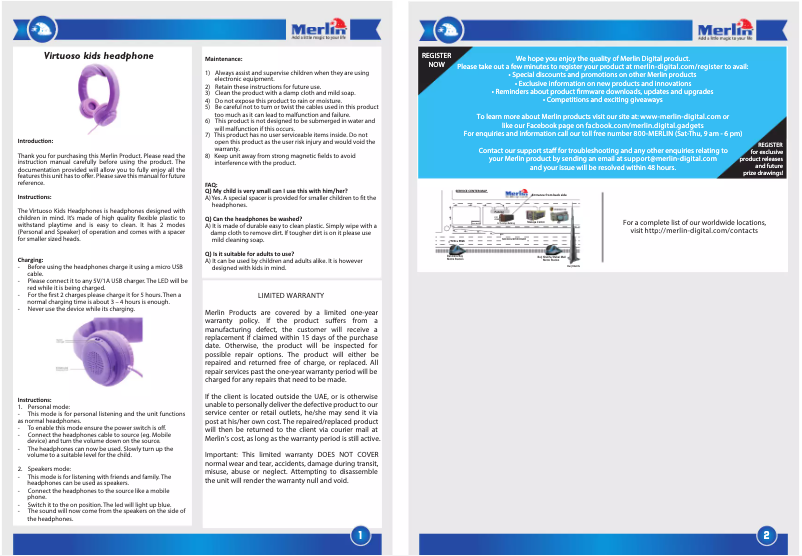 Page 1 de la notice Manuel utilisateur Merlin Virtuoso Kids