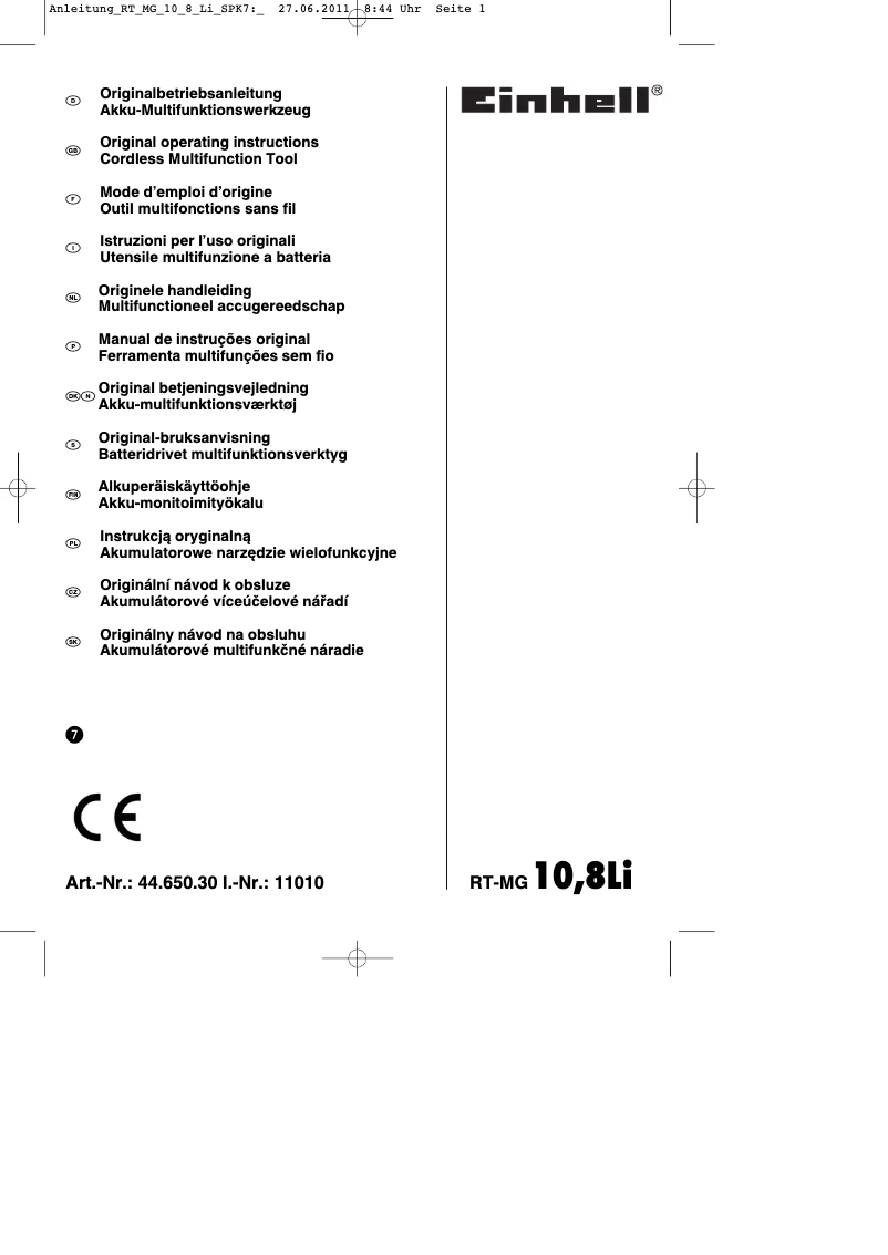 Page 1 de la notice Mode d'emploi Einhell RT-MG 10,8 LI