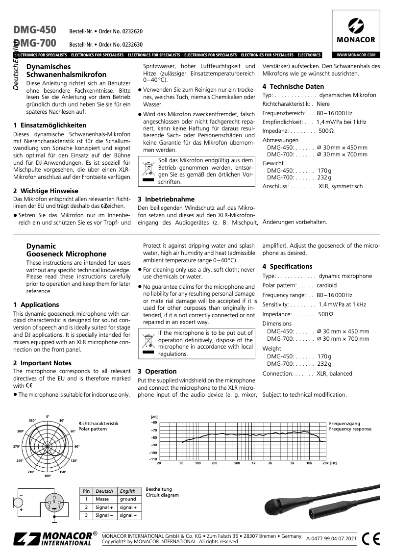 Page 1 de la notice Manuel utilisateur Monacor DMG-700