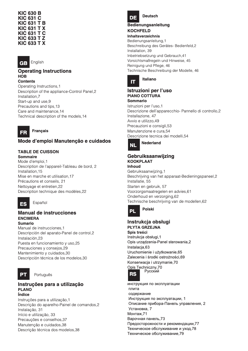 Page n°1 - Manuel utilisateur Hotpoint KIC 631 T X