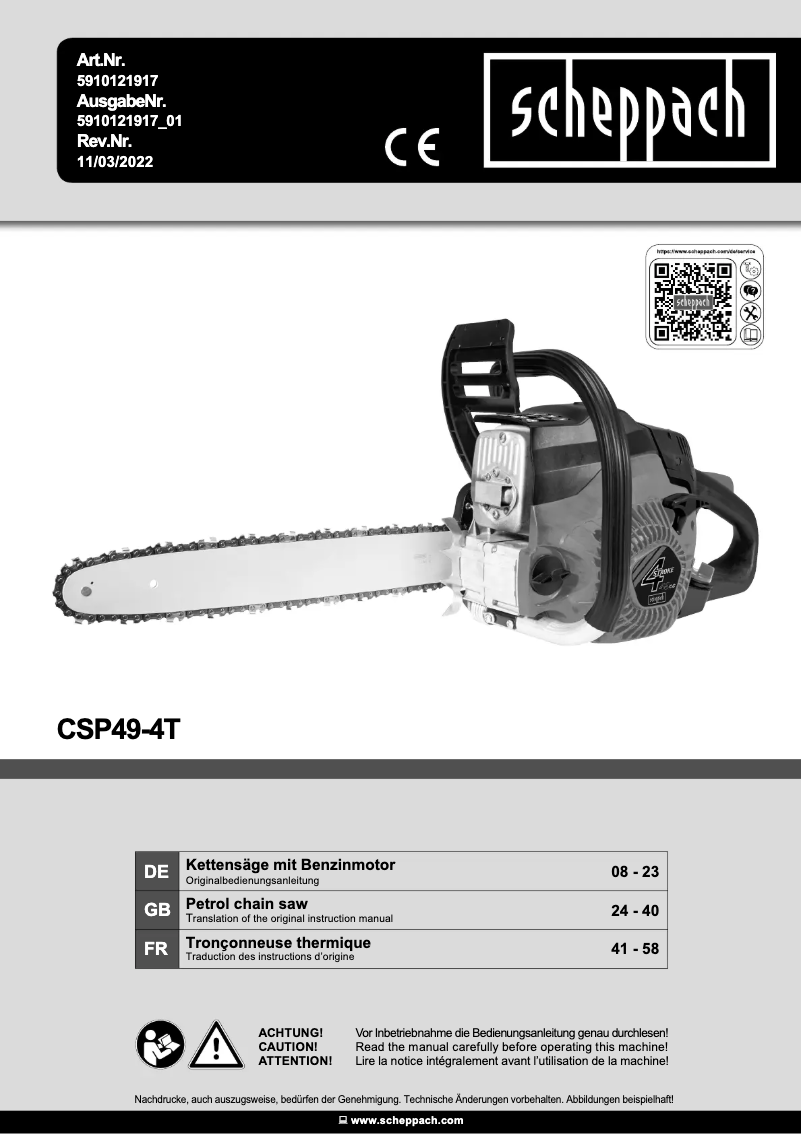 Page 1 de la notice Manuel utilisateur Scheppach CSP49-4T