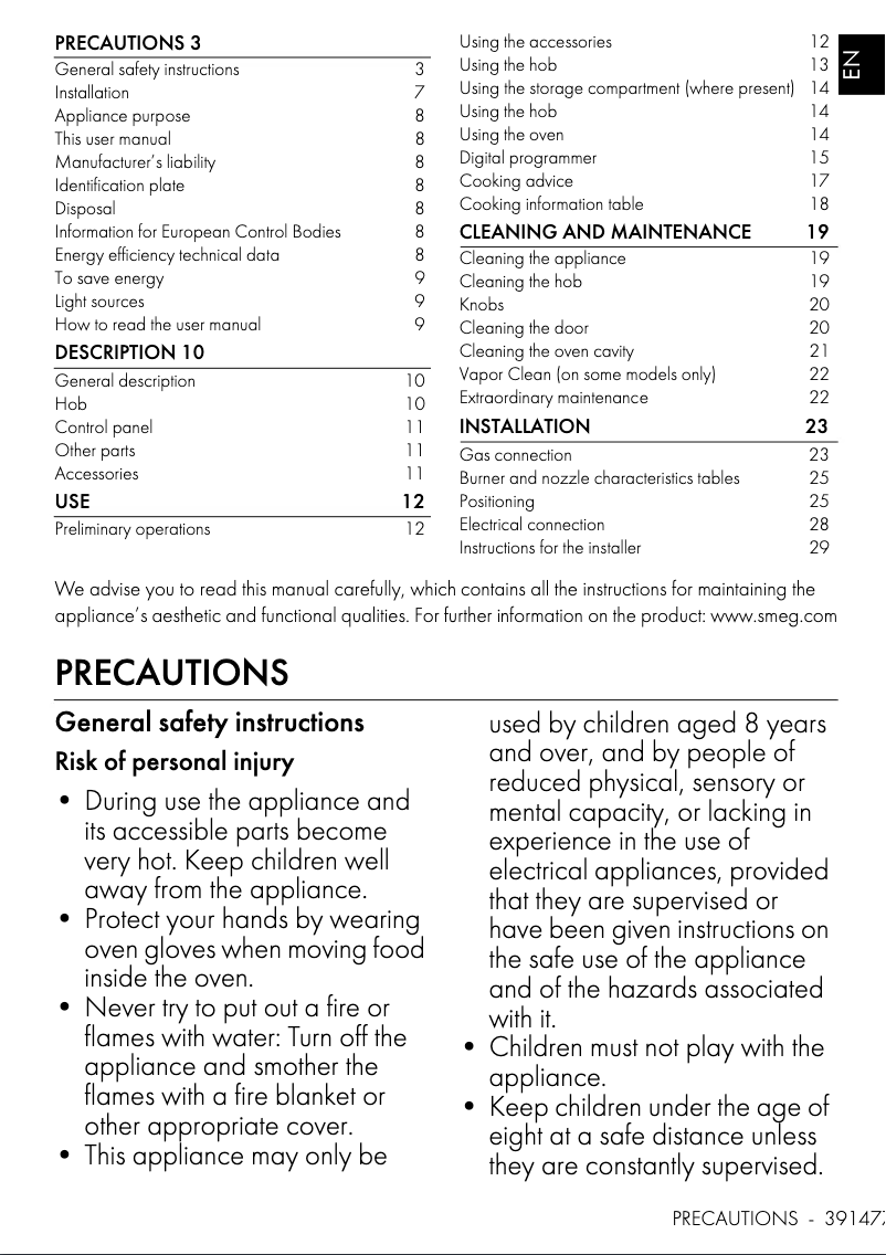 Page n°1 - Fiche technique Smeg CS6GMXA2