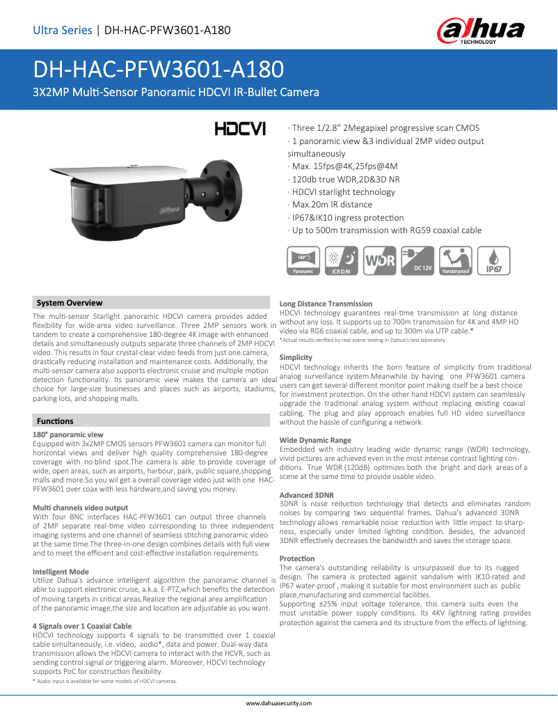 Page 1 de la notice Fiche technique Dahua Technology HAC-PFW3601-A180