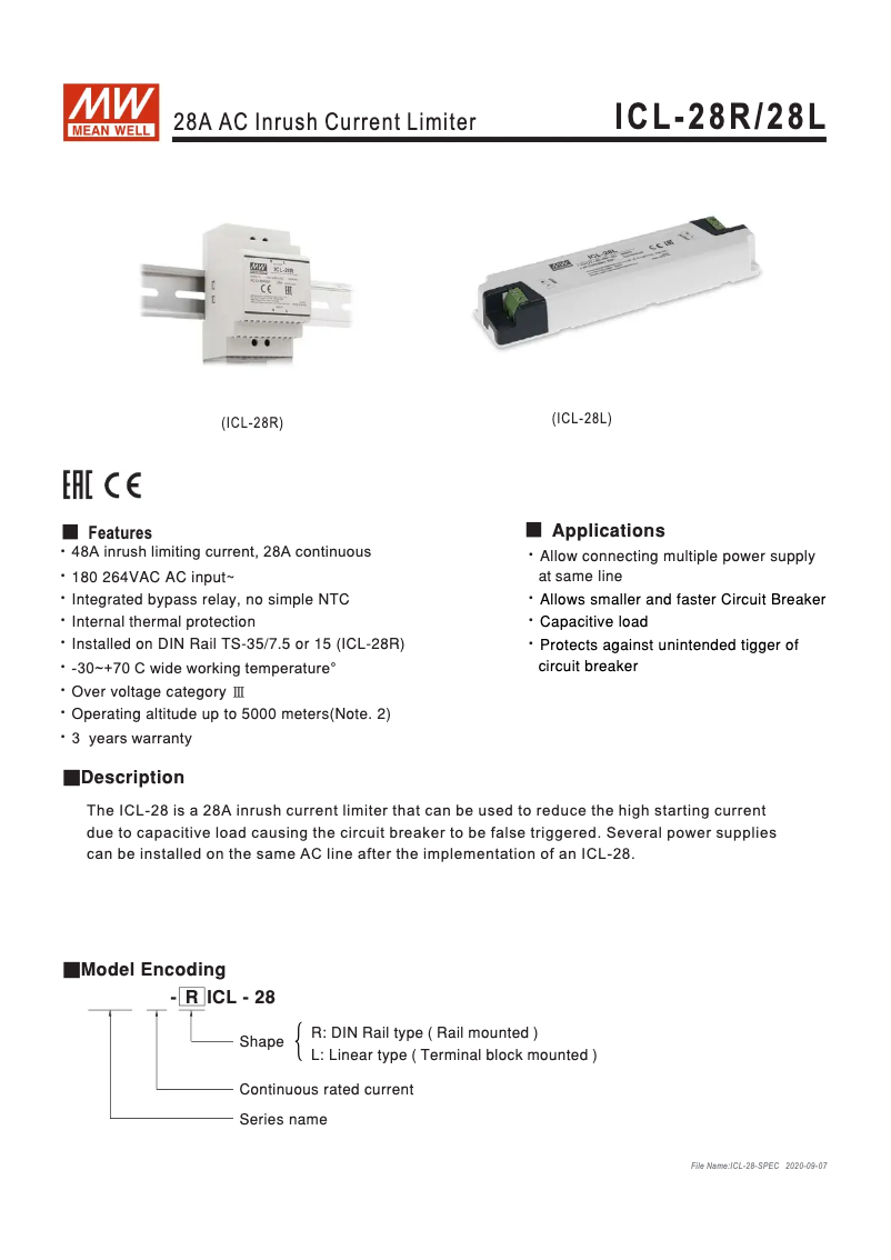 Page n°1 - Manuel utilisateur Mean Well ICL-28L