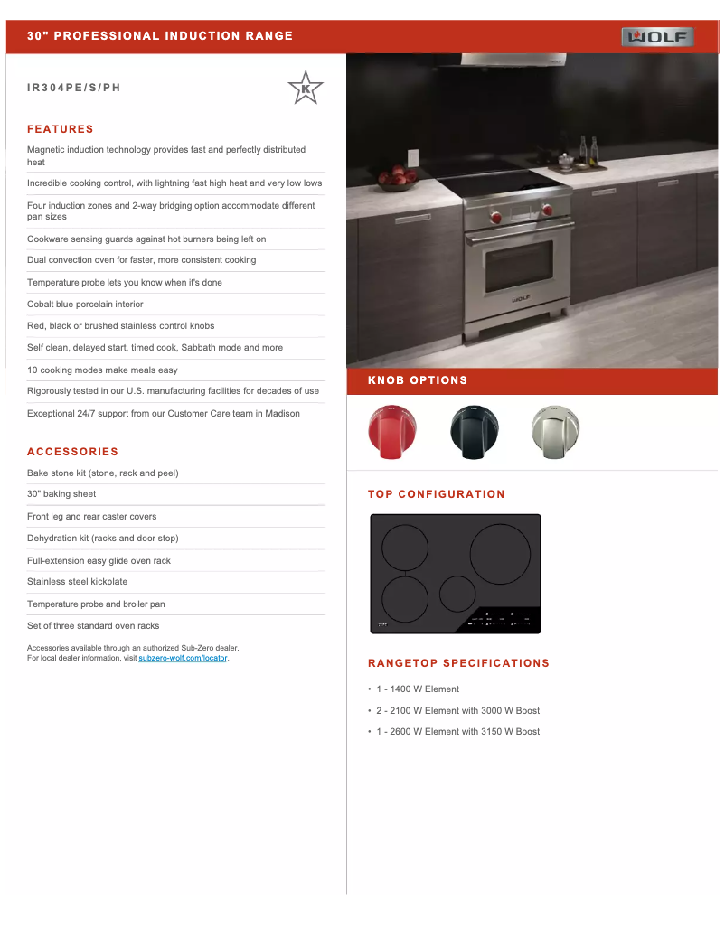 Page 1 de la notice Fiche technique Wolf Professional IR304PE/S/PH