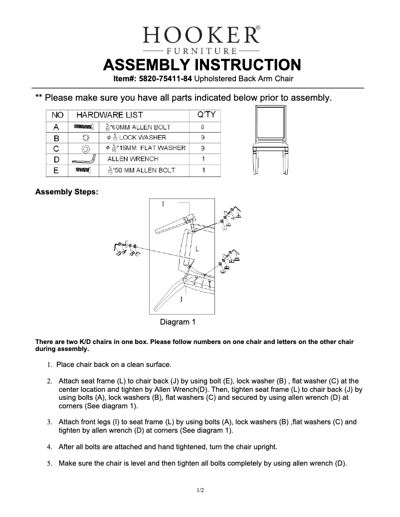 Page 1 de la notice Manuel utilisateur Hooker 5820-75411-84