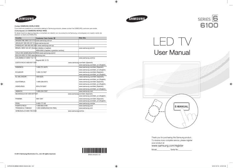 Page 1 de la notice Manuel utilisateur Samsung UN40F6100AG