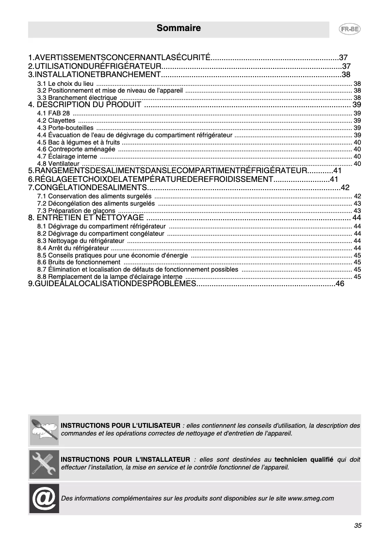 Page n°1 - Manuel utilisateur Smeg FAB28LCG