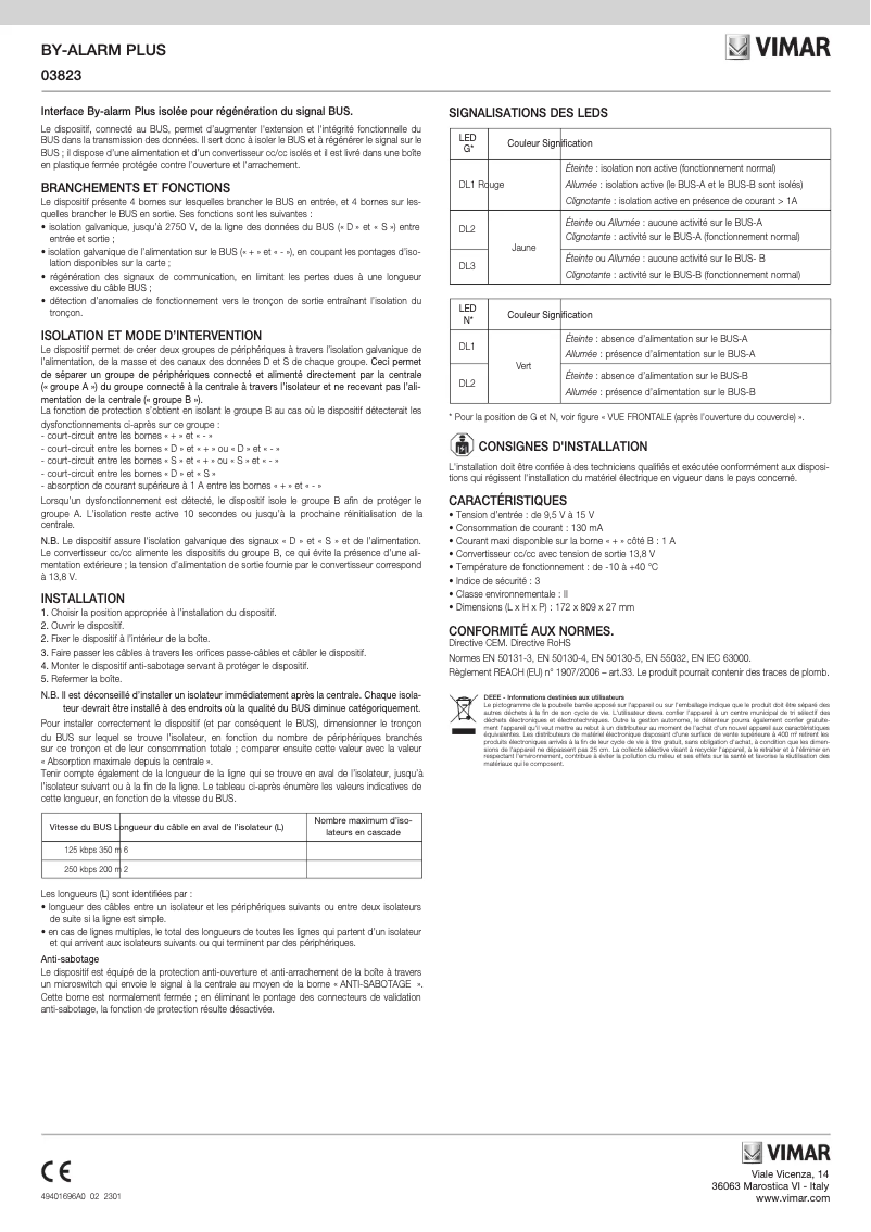 Page 1 de la notice Manuel utilisateur Vimar 03823
