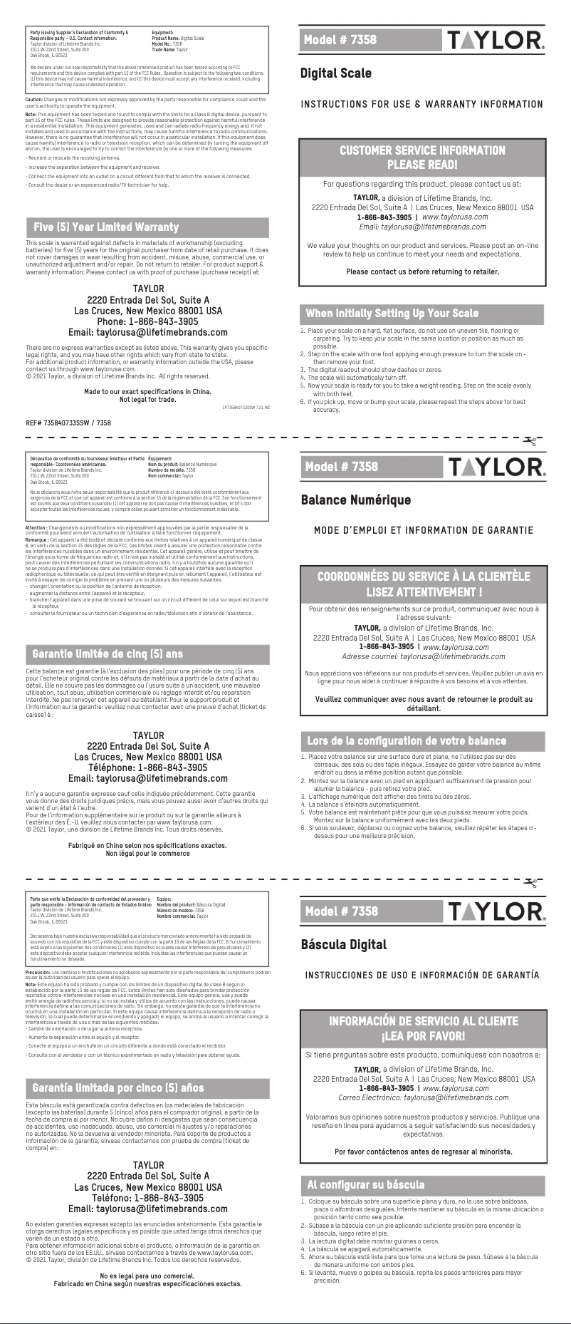 Page n°1 - Manuel utilisateur Taylor 735840733SSW