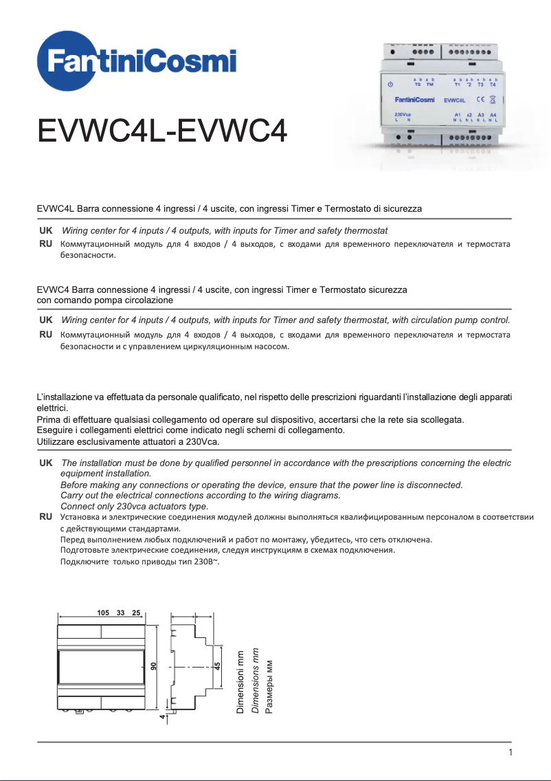 Page 1 de la notice Manuel utilisateur Fantini Cosmi EVWC4L