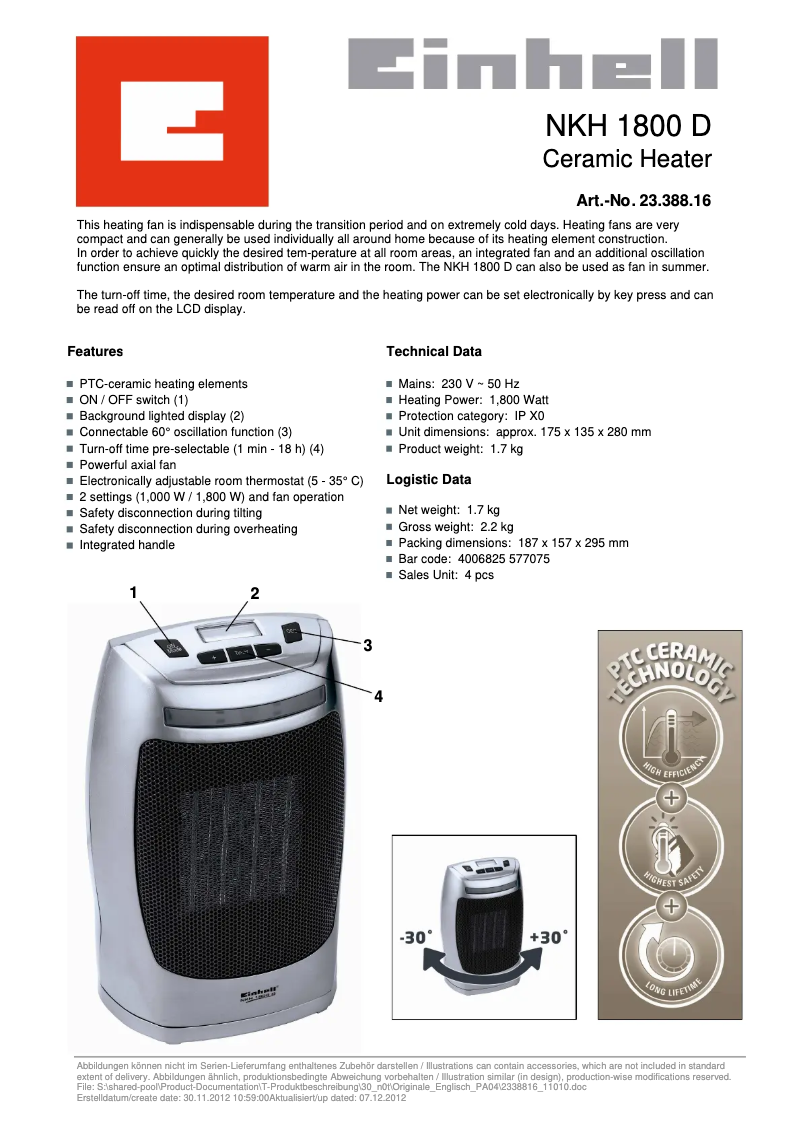 Image de la première page du manuel de l'appareil NKH 1800 D