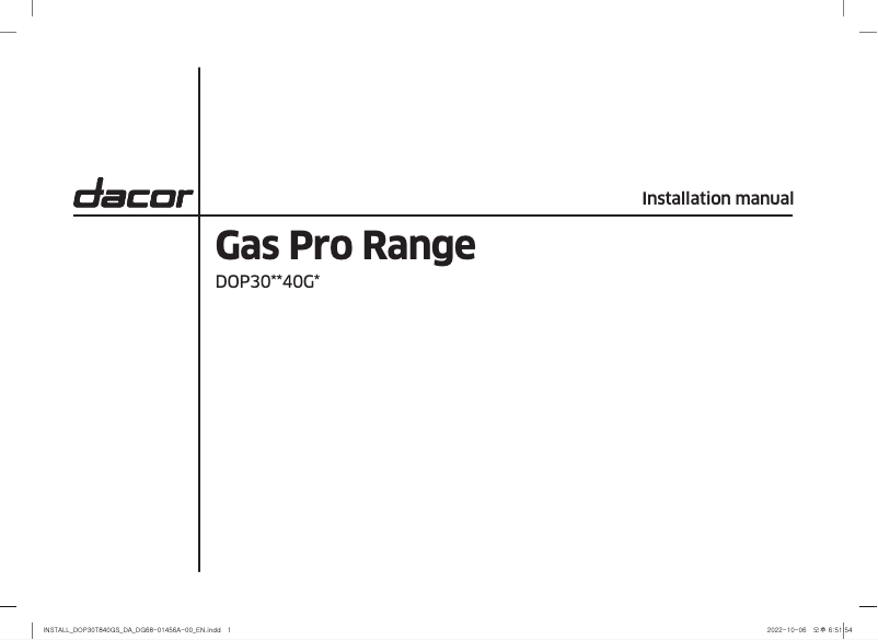 Page n°1 - Guide d'installation Dacor DOP30T840GS