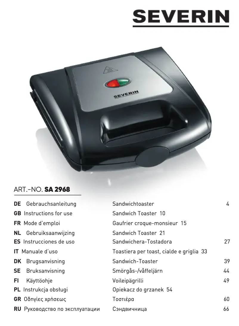 Page 1 de la notice Manuel utilisateur Severin SA 2968