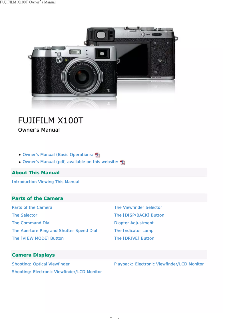 Page n°1 - Manuel utilisateur Fujifilm FinePix X100T