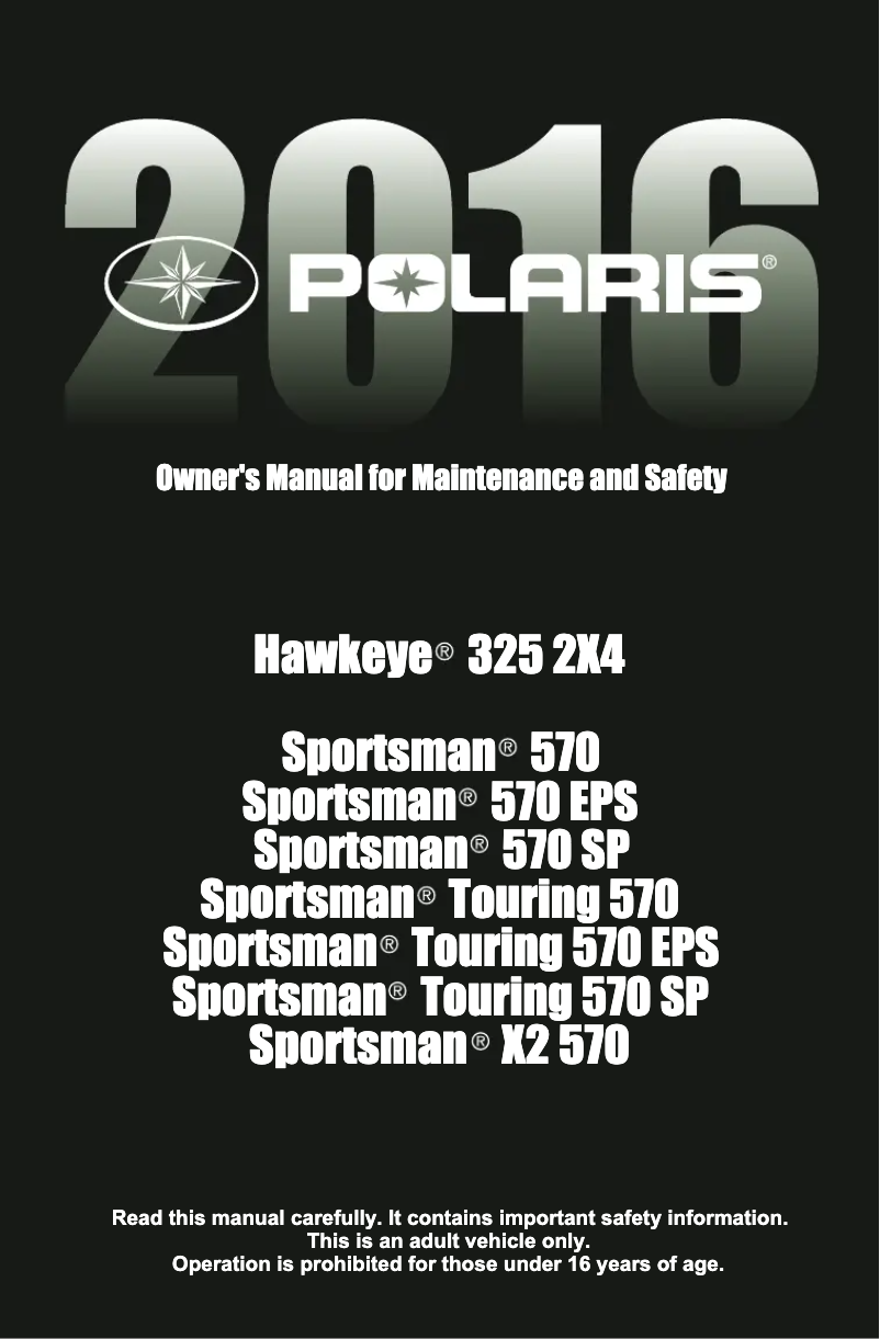 Image de la première page du manuel de l'appareil Sportsman Touring 570 (2016)